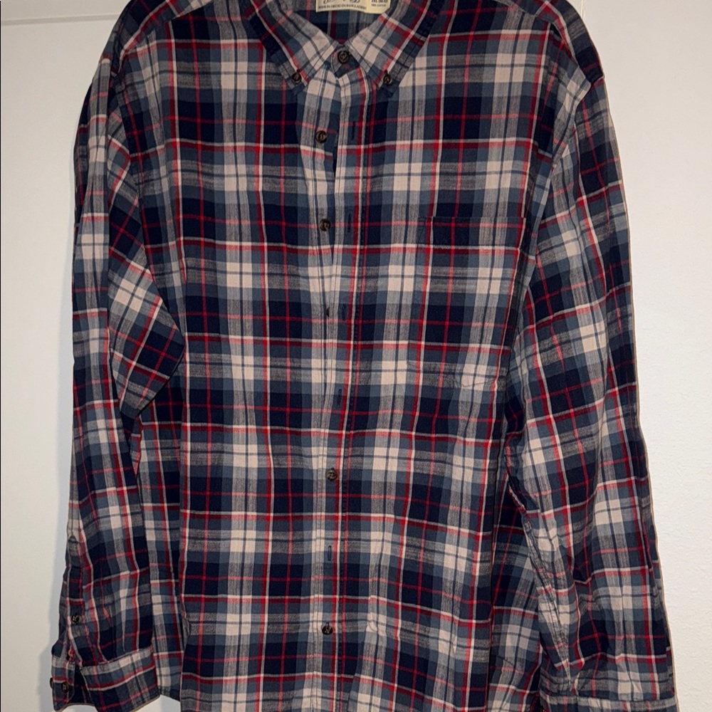 Men's Plaid Shirt - Navy and Red